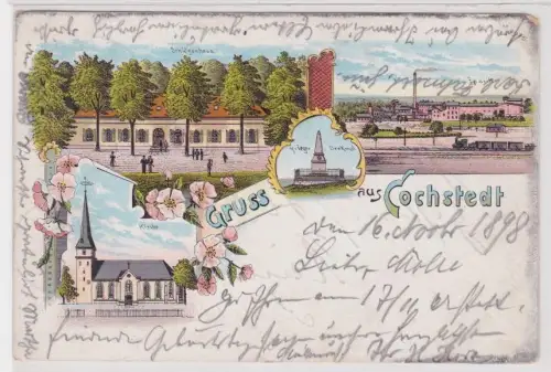 91072 Ak Lithographie Gruß aus Cochstedt Schützenhaus, Kriegerdenkmal usw. 