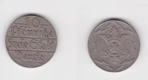 10 Pfennig Kupfer Nickel Münze Danzig 1923 Jäger D 5 ss (165524)