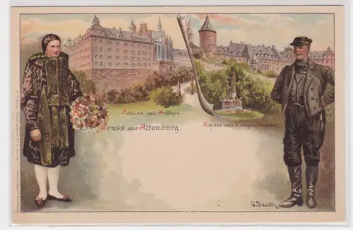 908894 Ak Gruss aus Altenburg Schloss und Altenburger Tracht um 1900