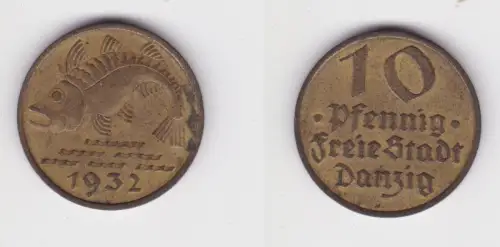 10 Pfennig Messing Münze Danzig 1932 Dorsch Jäger D 13 ss (167810)