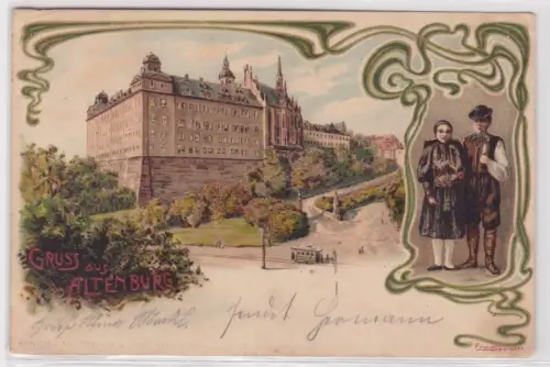 81108 Ak Jugendstil Gruss aus Altenburg Schloss und Altenburger Tracht 1900