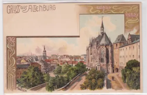 87581 Ak Jugendstil Gruss aus Altenburg Blick vom Schloß über die Stadt um 1900