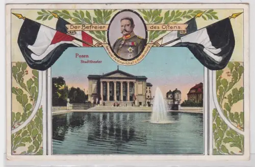 93763 Ak Posen Poznań Stadttheater + Hindenburg Der Befreier des Ostens 1915