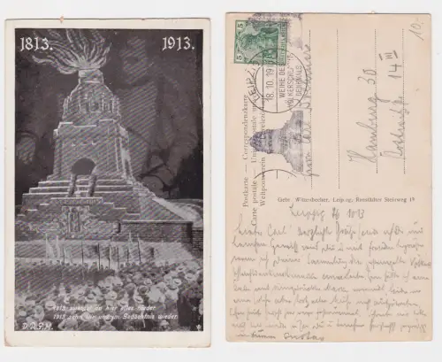 04246 Ak Leipzig Weihe des Völkerschlachtdenkmals 1913 mit Sonderstempel