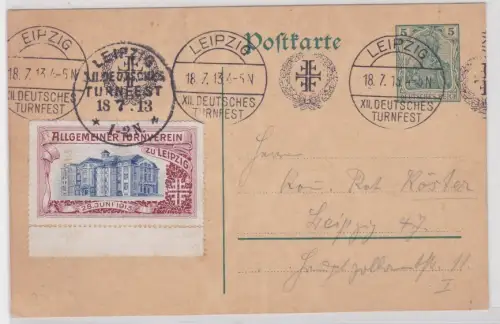 70266 Postkarte mit Stempel XII. Turnfest Leipzig 1913 und Vignette Turnverein
