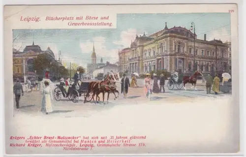 910345 Ak Leipzig. Blücherplatz mit Börse und Gewerbeausstellung. um 1930