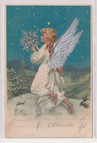 37678 AK Fröhliche Weihnachten - Engel mit Mistelzweigen 1901