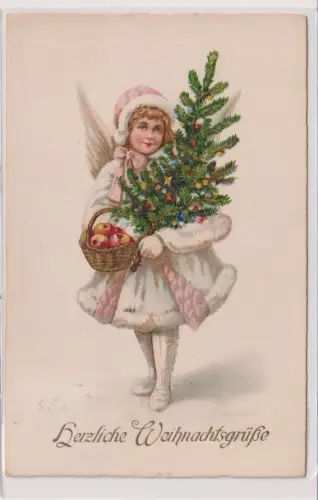 09881 AK Herzliche Weihnachtsgrüße - Engel trägt Weihnachtsbaum 1929