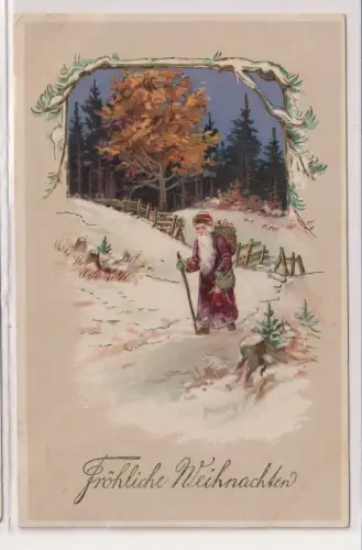 15279 AK Fröhliche Weihnachten - Weihnachtsmann spaziert durch Schnee 1914