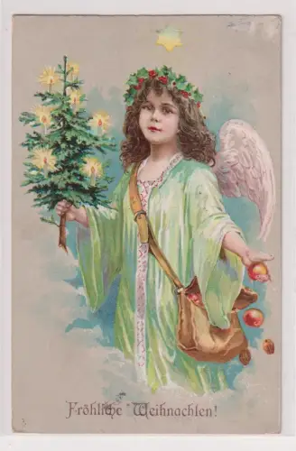 15279 AK Fröhliche Weihnachten - Engel verschenkt Nüsse & Äpfel 1913