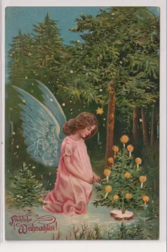 13878 AK Fröhliche Weihnachten - Engel kniet am Weihnachtsbaum 1910