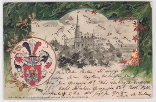 76633 Wappen Präge Ak Lithographie Plauen im Vogtland Schloss 1903