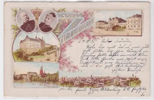 85821 Ak Lithographie Gruß aus Altenburg Bahnhof, Teich usw. 1899