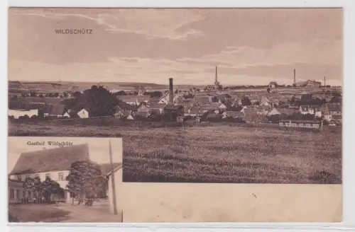 51616 Mehrbild Ak Wildschütz Gasthof und Totalansicht um 1930