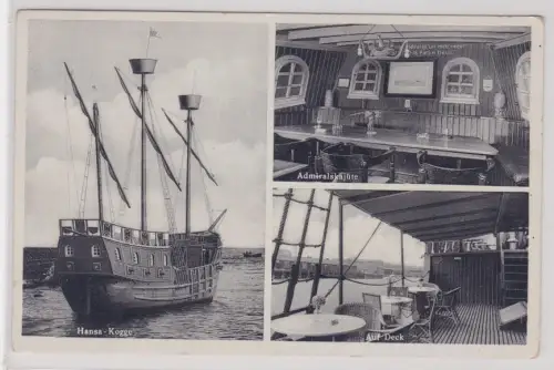 88860 Mehrbild Ak Lübeck Hanse Kogge Admiralskajüte, Deck usw. 1937