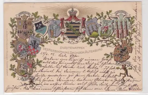31831 Ak Lithographie Städtewappen des Herzogthums Sachsen Altenburg 1902