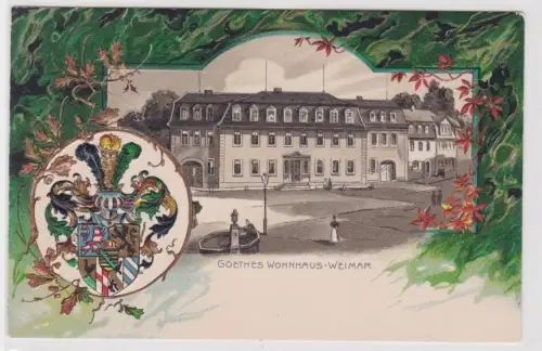 51430 Wappen Präge Ak Lithographie Weimar Goethes Wohnhaus um 1900
