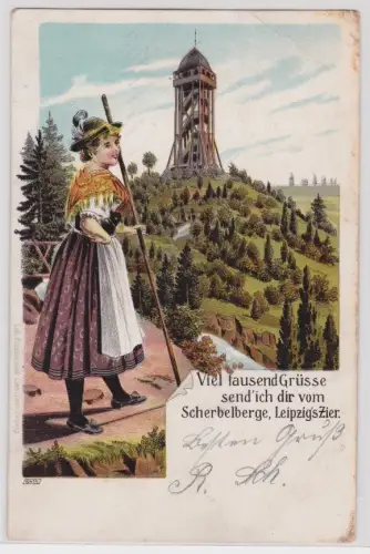 54186 Ak Viel tausend Grüsse send'ich dir vom Scherbelberge, Leipzig's Zier.1905