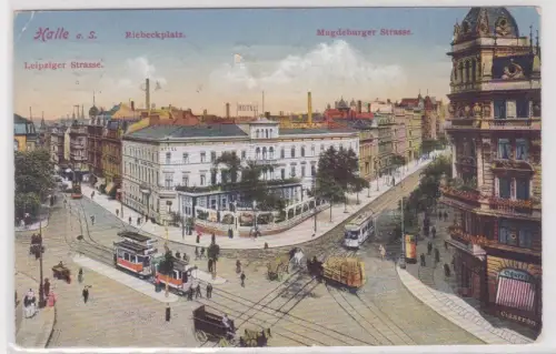 14928 Ak Halle a.S. Riebeckplatz. Magdeburger Strasse. Leipziger Strasse. 1917