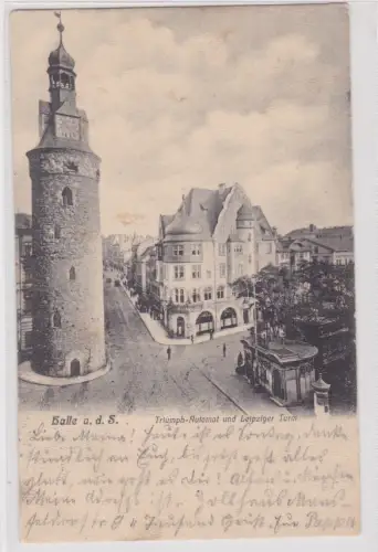 04877 Ak  Halle  a. S. Triumph-Automat und Leipziger Turm. 1905