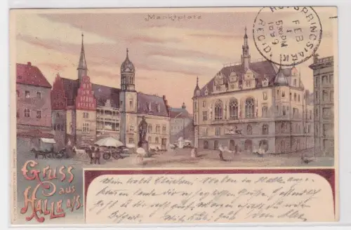 44362 Ak  Gruss aus Halle  a/S. Marktplatz. 1899