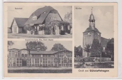 910505 Mehrbild Ak Gruß aus Gützlaffshagen Bahnhof, Gastwirtschaft 1933