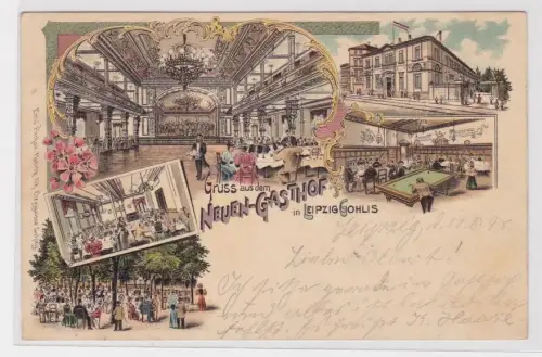 909992 Ak Lithographie Gruß aus dem Neuen Gasthof in Leipzig Gohlis 1898