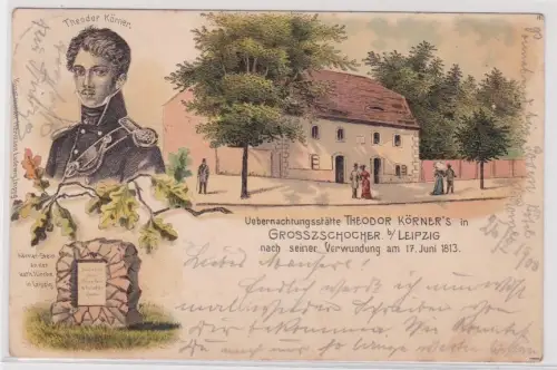 909993 Ak Lithographie Großzschocher Leipzig Übernachtungsstätte Theodor Körners
