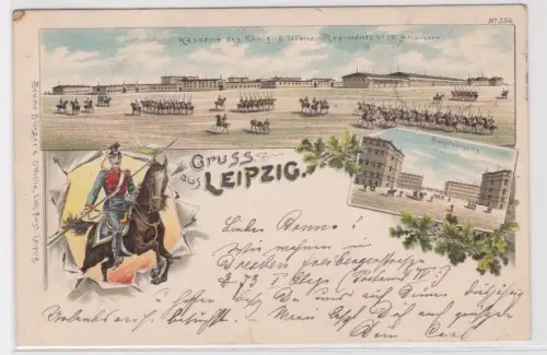 909751 Ak Lithographie Gruß aus Leipzig Kaserne Ulanen Regiment 18, 1897