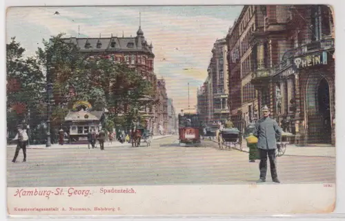 04654 Ak Hamburg-St. Georg Spadenteich mit Kutschen und Straßenbahn um 1910