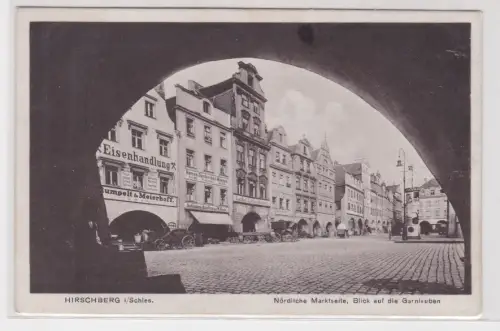 910743 Ak Hirschberg Schlesien Nördl. Marktseite Blick auf die Garnlauben um1930