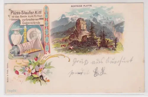 53704 Reklame Ak Plüss-Staufer-Kitt mit Abbildung Schynige Platte Schweiz um1900