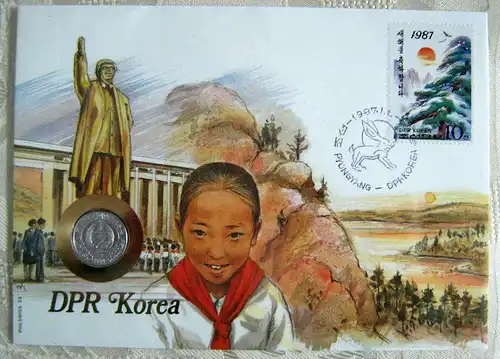 Münz-Brief 1959 Nordkorea Münze Briefmarke Landesbeschreibung