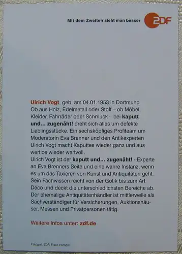 Autogramm Karte Ulrich Vogt ZDFKaputt und ...zugenäht!