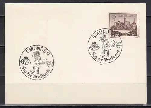 Dt.Reich Sonderkarte &quot;Tag der Briefmarke 1939&quot; mit rs SSt Gmunden/Tag der Briefmarke 7.1.1940 Abb Postillion