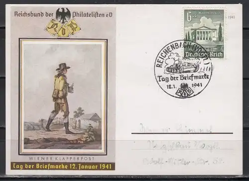 Dt.Reich Sonderkarte &quot;Tag der Briefmarke 1941&quot; mit SSt Reichenberg(Vogtl) 12.1.1941 Tag der Briefmarke