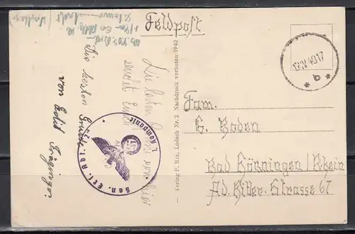 II.WK Generalgouvernement Fotokarte &quot;Lodsch,Hauptpostamt,Hermann-Göring-Strasse&quot; als Feldpostkarte 1940 nach Bad Hönningen geschickt.
