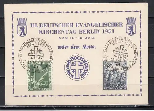 Berlin MiNo. 72/73 auf Sonderkarte &quot;III.Deutscher Evangelischer Kirchentag Berlin 1951&quot; mit gl. SSt (130.-+)