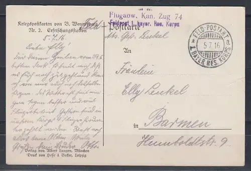 Dt.Reich I.WK Kriegspostkarte von B.Wennerberg Nr. 2 \"Erfrischungsstation\" als Feldpost 1916