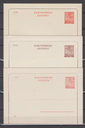 II.WK Böhmen und Mähren Kartenbriefe MiNo. K 1,2,3 ** ungebraucht (71,50)