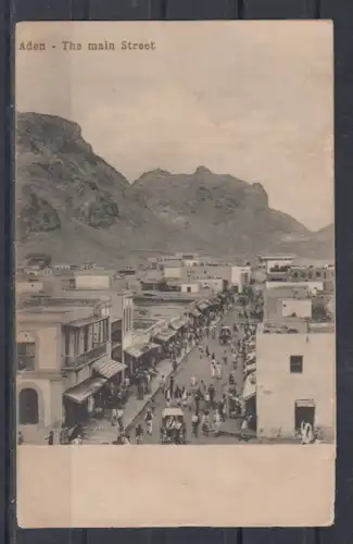 China /Dt.Reich 1914 incoming mail Fotokarte \\\"Aden - The main street\\\" mit 1x Dt.Reich 86Ib Seepostentwertung nach Canton 