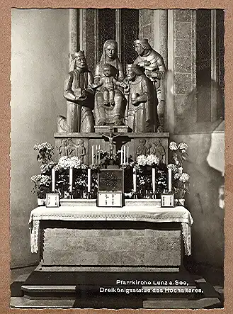 Alte Ansichtskarte/AK/Postkarte: Pfarrkirche Lunz am See - Dreikönigsstatue des Hochaltars