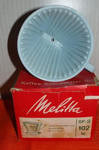Alter Melitta Filter 102 Steinzeug blau 1 Loch in Original Schachtel