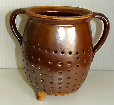 Seltene Steingut Zwiebeltopf Topf Braun Löcher Gefäß