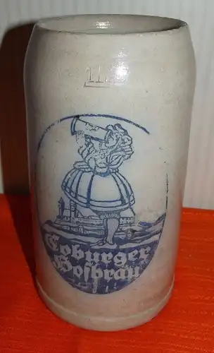 Bierkrug 1 l Masskrug Brauerei Hofbräu Coburg Vorkrieg  Coburger Hofbräu