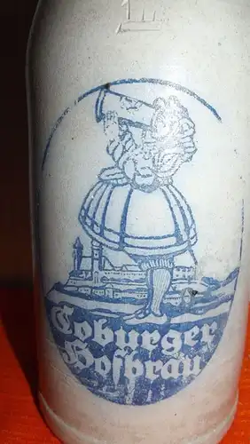 Bierkrug 1 l Masskrug Brauerei Hofbräu Coburg Vorkrieg  Coburger Hofbräu