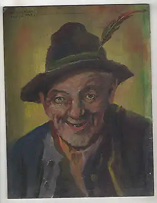 F. Absmeier München Gemälde Portrait Der Wurzelsepp Öl auf Pappe