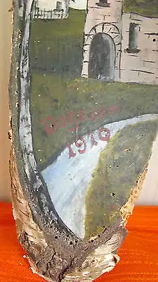 Baum Scheibe Bild Wandbild Andenken Vogesen 1916 bemalt auf Birke