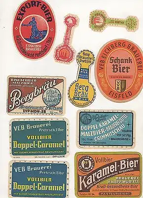 K- 2 / Uralte Brauerei Etiketten aus Ostdeutschland DDR 10 Stück aus Sammlung