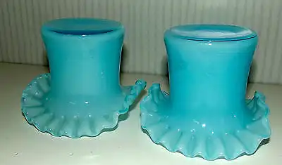 2 Antike Wellenrand Jugendstil Vasen blau 8 cm